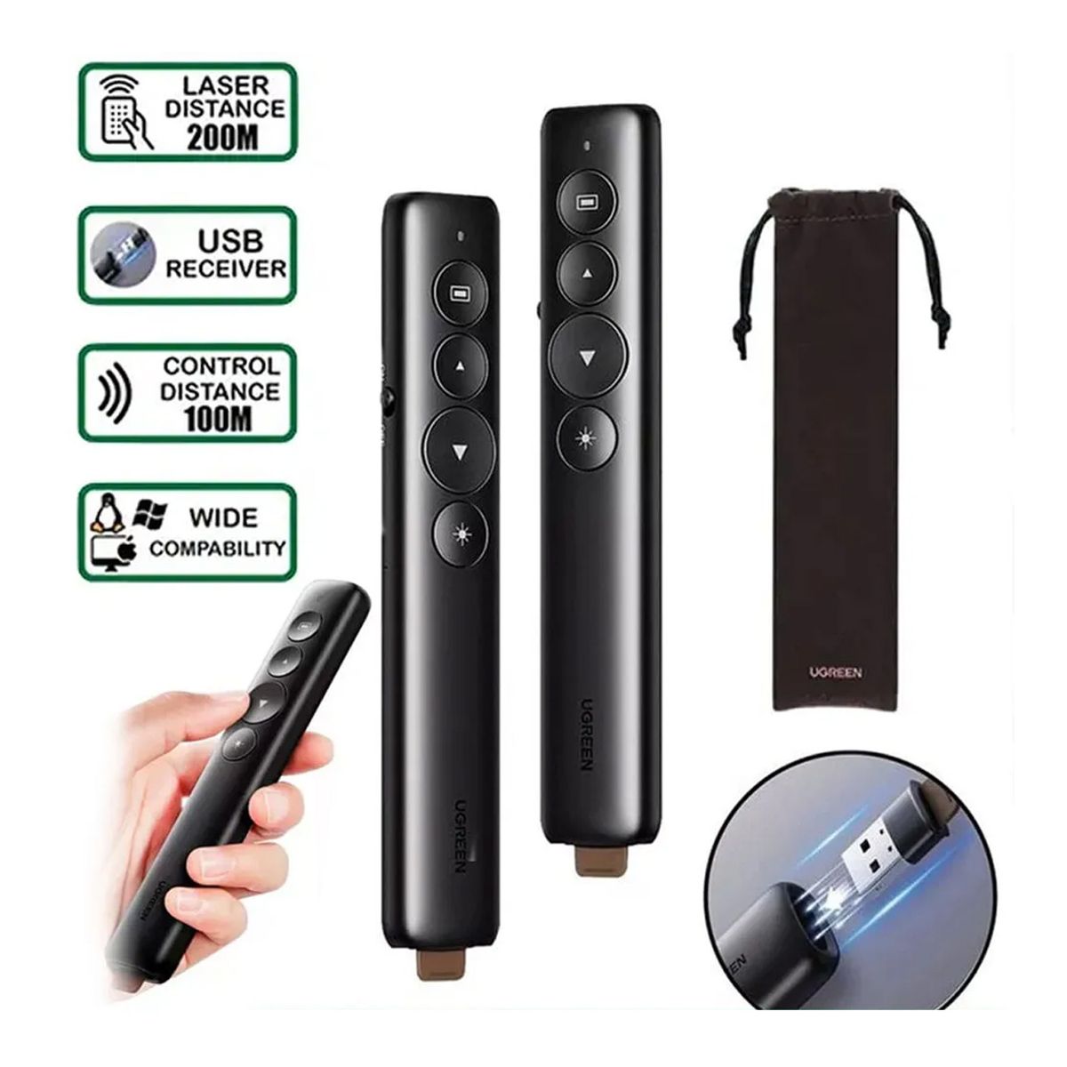 UGREEN - Puntero Laser Ugreen 24 GHz R 200M Control R 100M Black 50654