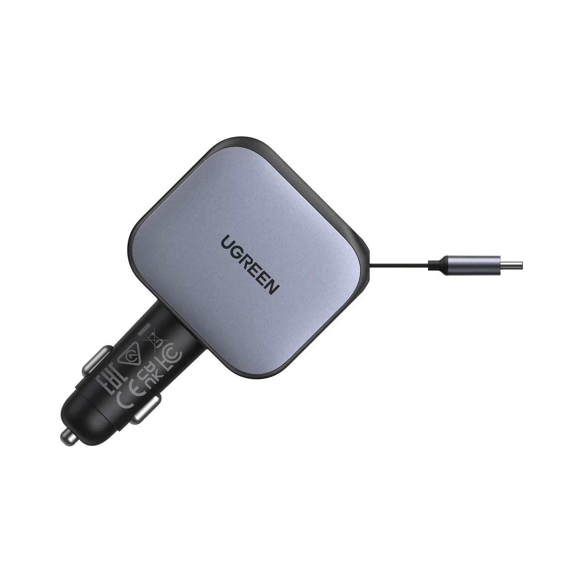 UGREEN - Cargador de Auto Ugreen Nexode 60W con Cable Retractil Black 55212B