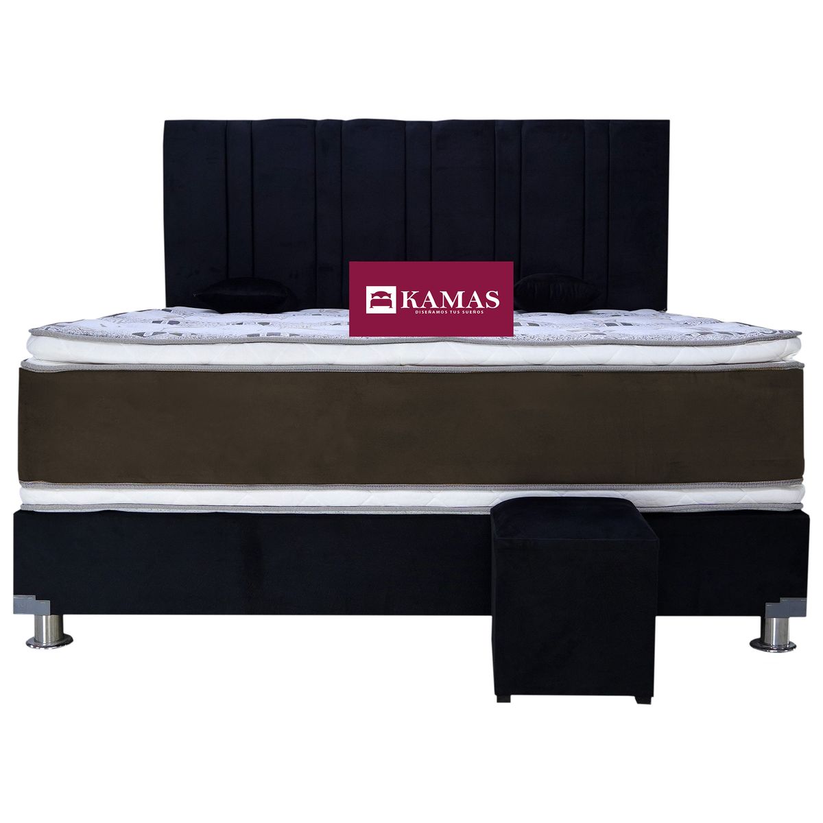 KAMAS - DORMITORIO KING KAMAS KONIG + CABECERA AÉREA LINEAL 3 - NEGRO