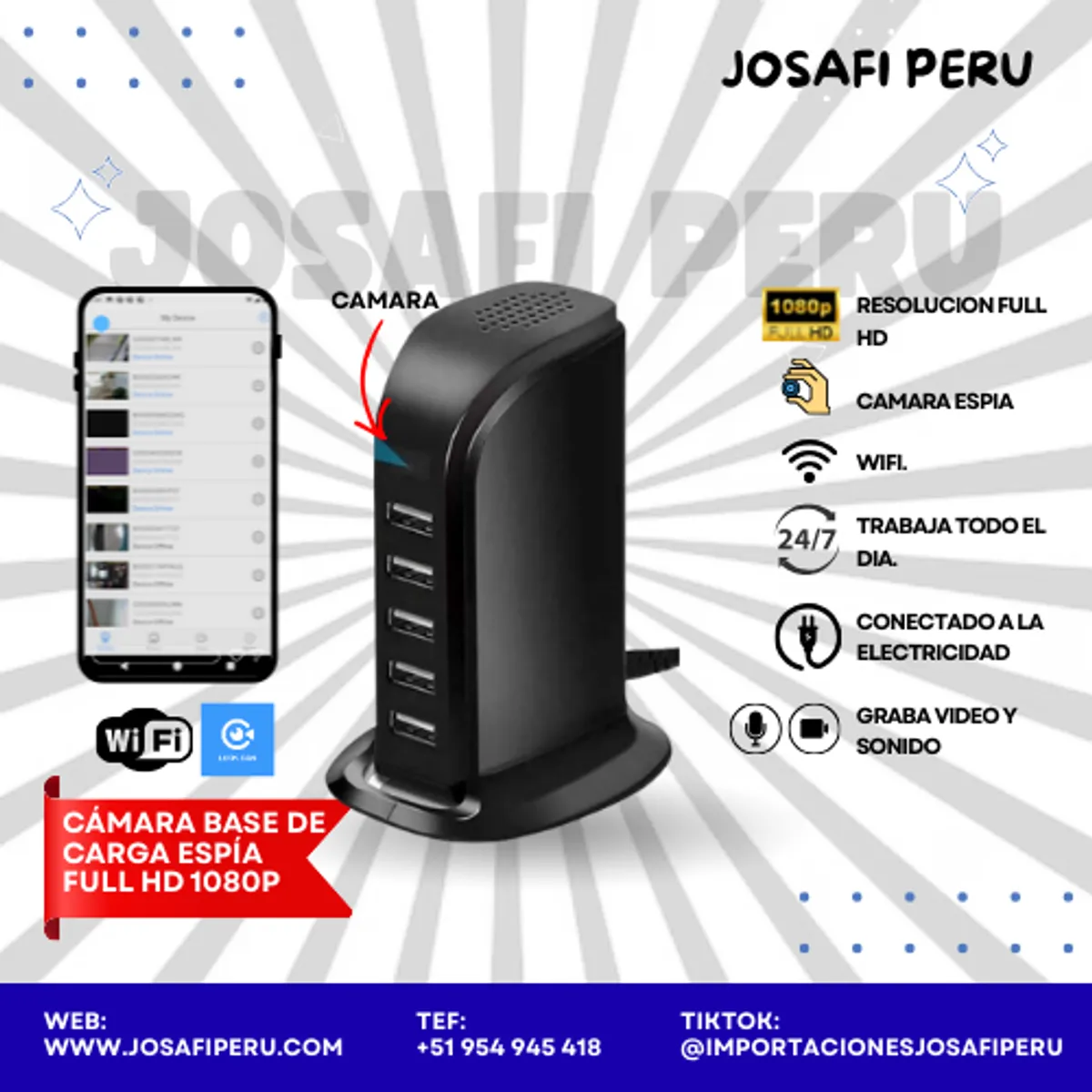 GENERICO - Cámara Base de carga espía FULL HD 1080p