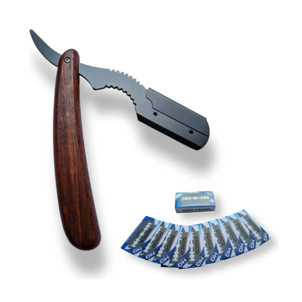 PREMIUM - Navaja Barberia de Acero con Mango de Madera + Repuestos