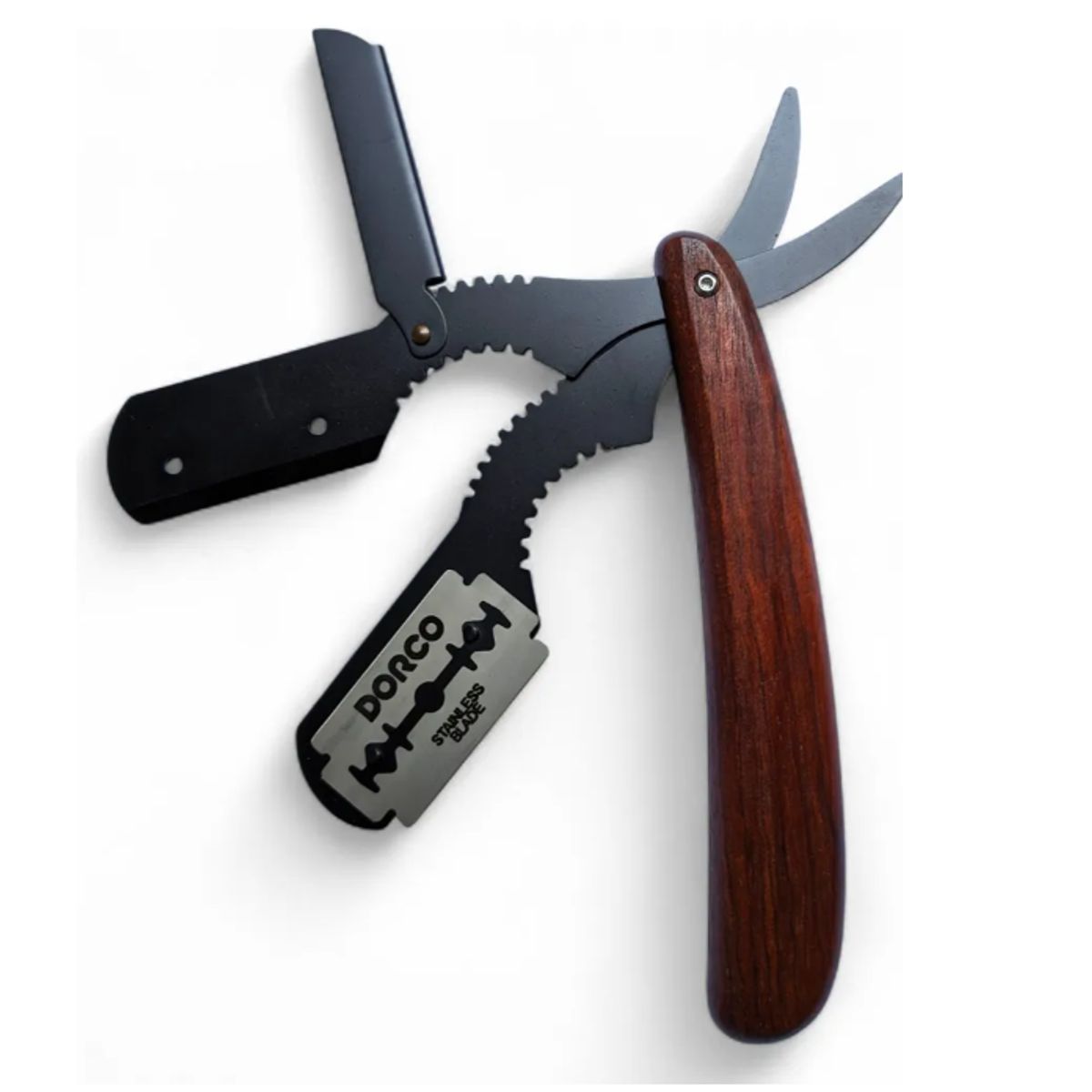 PREMIUM - Navaja Barberia de Acero con Mango de Madera + Repuestos