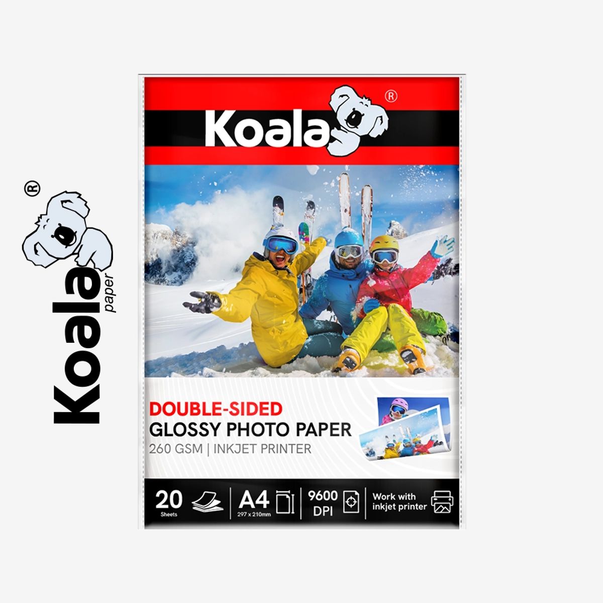 KOALA - Papel Fotográfico Brillante Doble Cara A4 260gr x 20 hojas