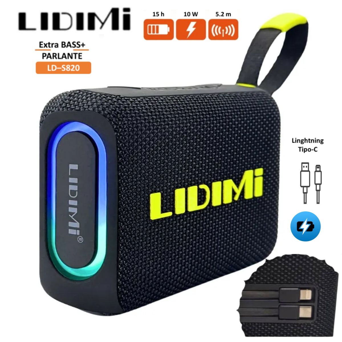 LIDIMI - Parlante Bluetooth 5.3 RGB Banco de Energía 5000mAh LIDIMI LD-S820 N