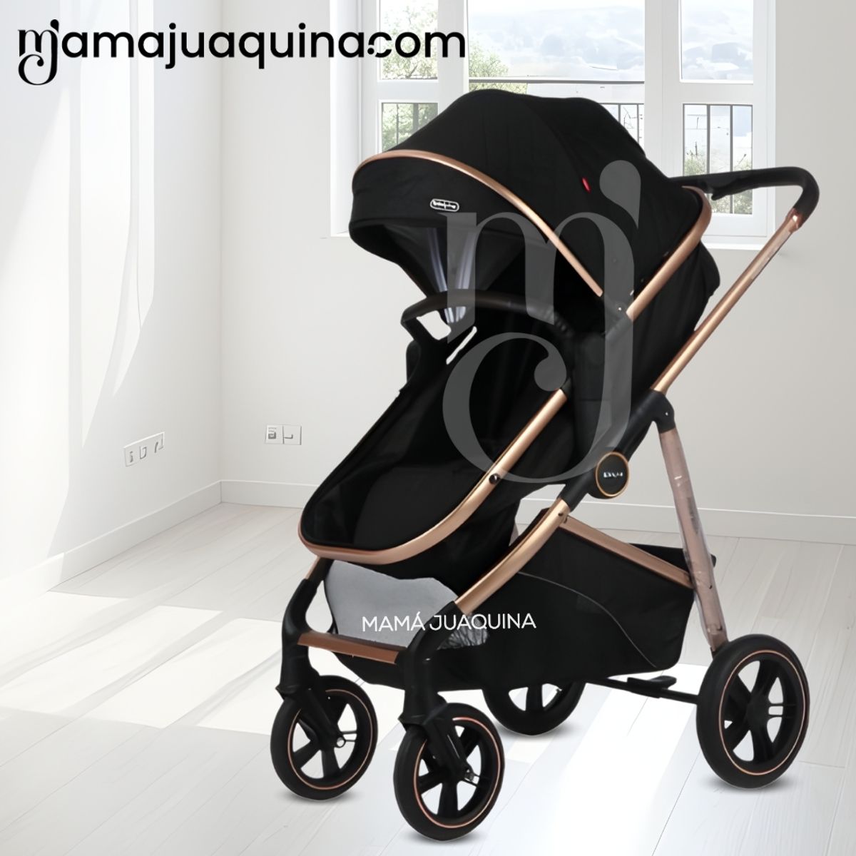 Baby - Coche Moisés Travel System «MUNICH GOLD» de Lujo Black