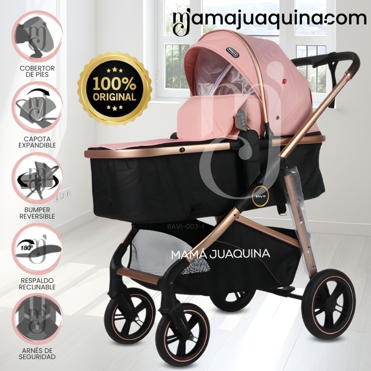Baby - Coche Moisés Travel System «MUNICH GOLD» de Lujo Pink