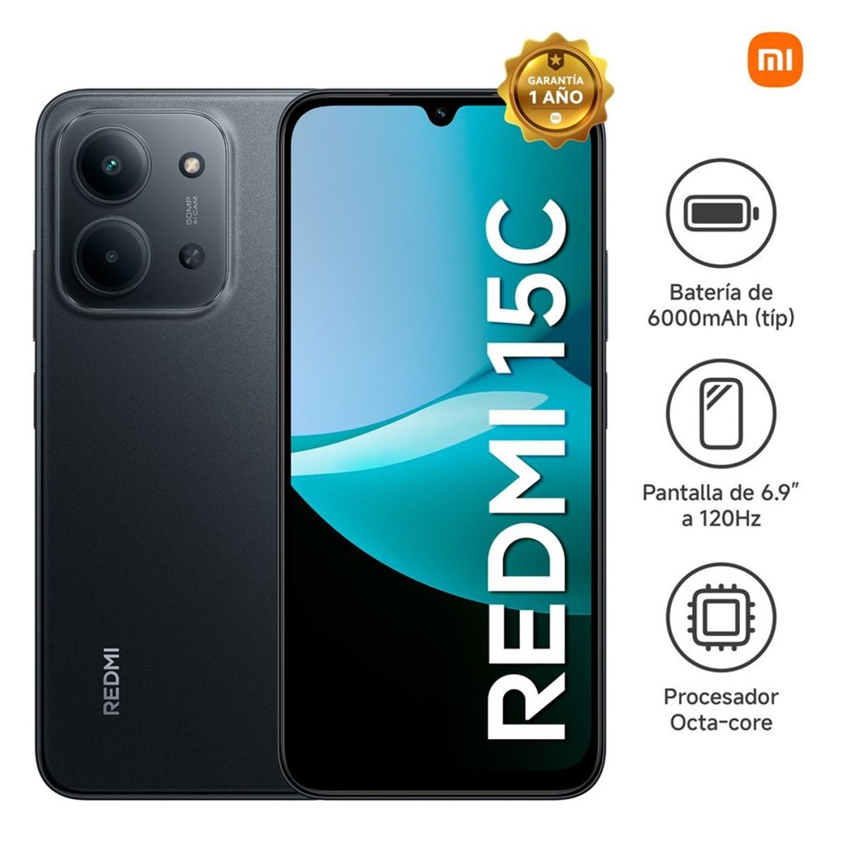 XIAOMI - XIAOMI REDMI 15C DE 16GB (8GB +8GB EXT)+ 256GB/ BLACK/ 50MP/ 6.9" 120hz/ Bat 6000 mAh Fast Charg 33W