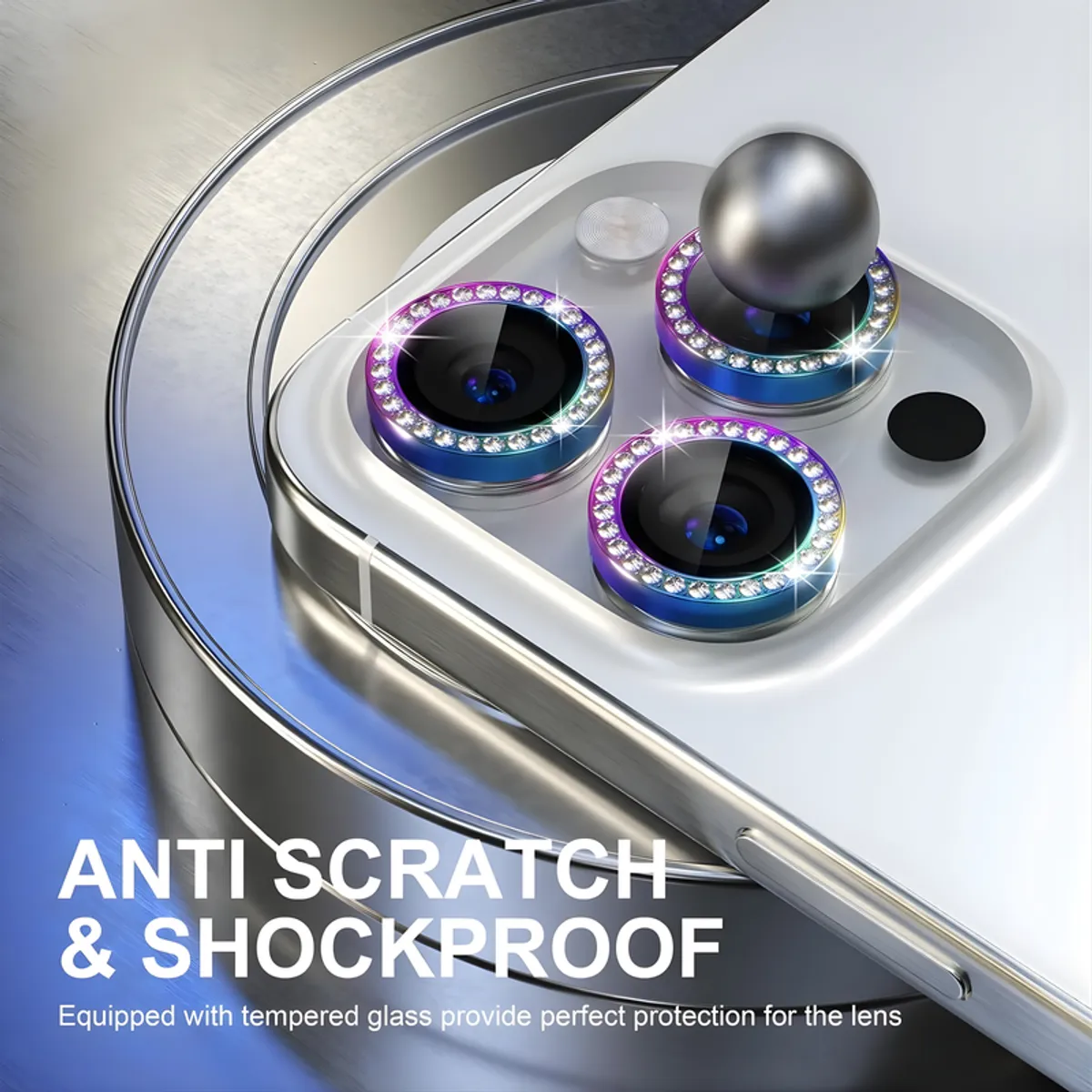 SHIELD - Pack x3 Mica Protector de Cámara Individuales con Brillo Diamante Rainbow para iPhone 14 Plus