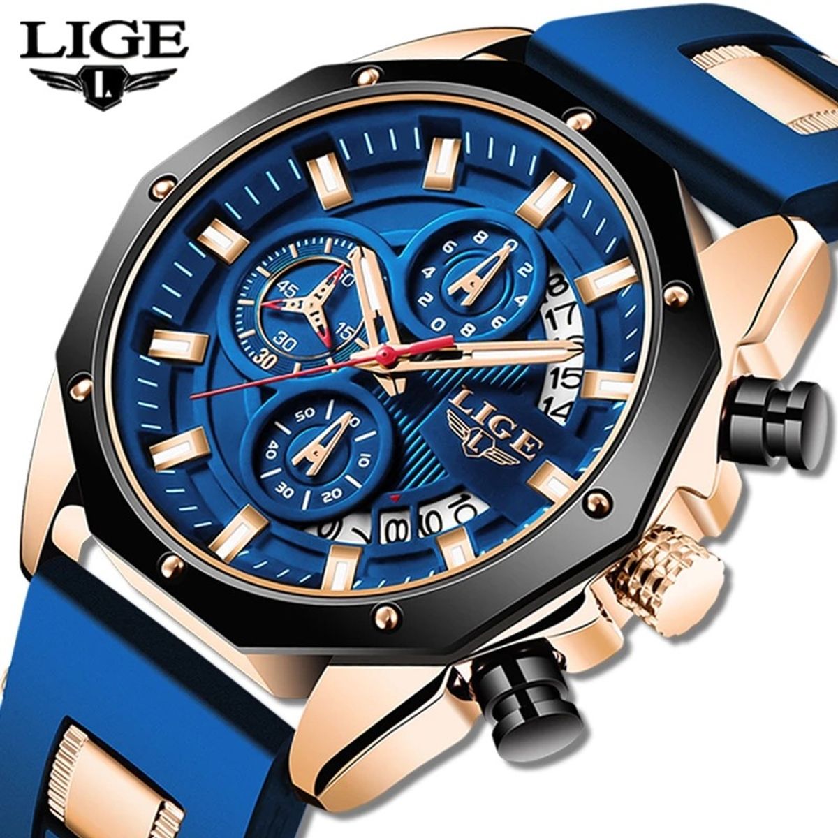 LIGE - Reloj cronógrafo calendario sport para hombre LIGE