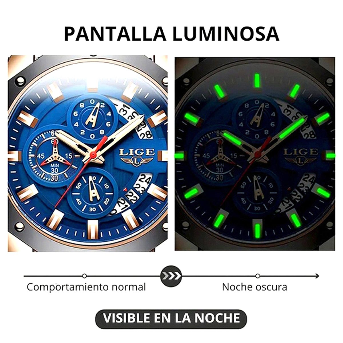 LIGE - Reloj cronógrafo calendario sport para hombre LIGE