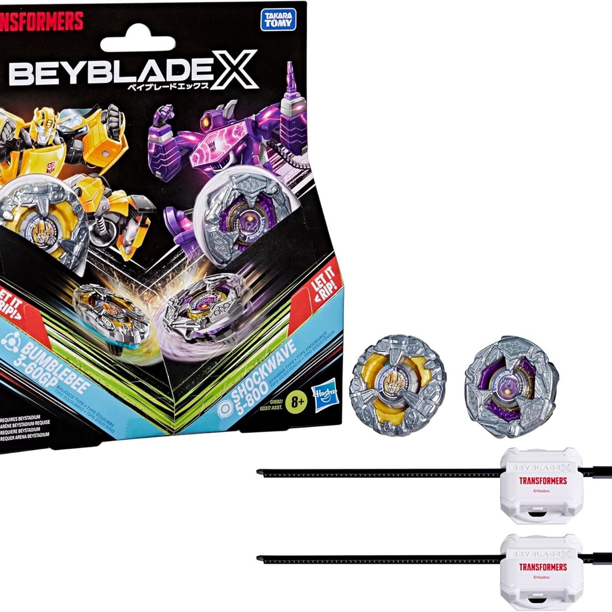 TAKARA TOMY - BEYBLADE X Y TRANSFORMERS COLLAB BUMBLEBEE 3-60GP VS SHOCKWAVE 5-80O