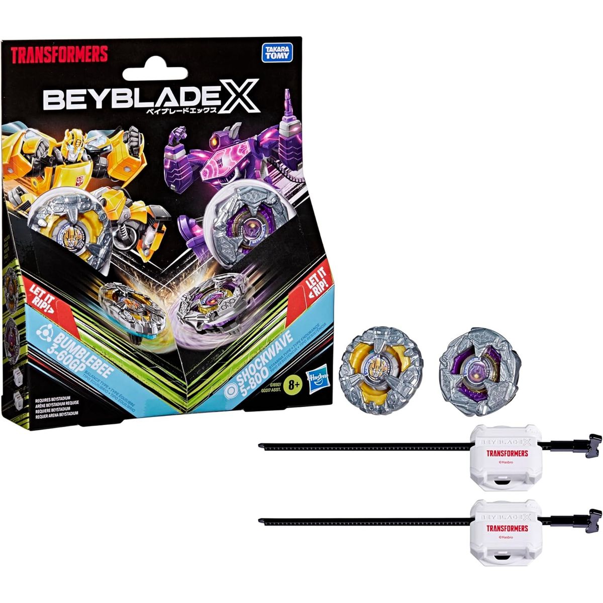 TAKARA TOMY - BEYBLADE X Y TRANSFORMERS COLLAB BUMBLEBEE 3-60GP VS SHOCKWAVE 5-80O