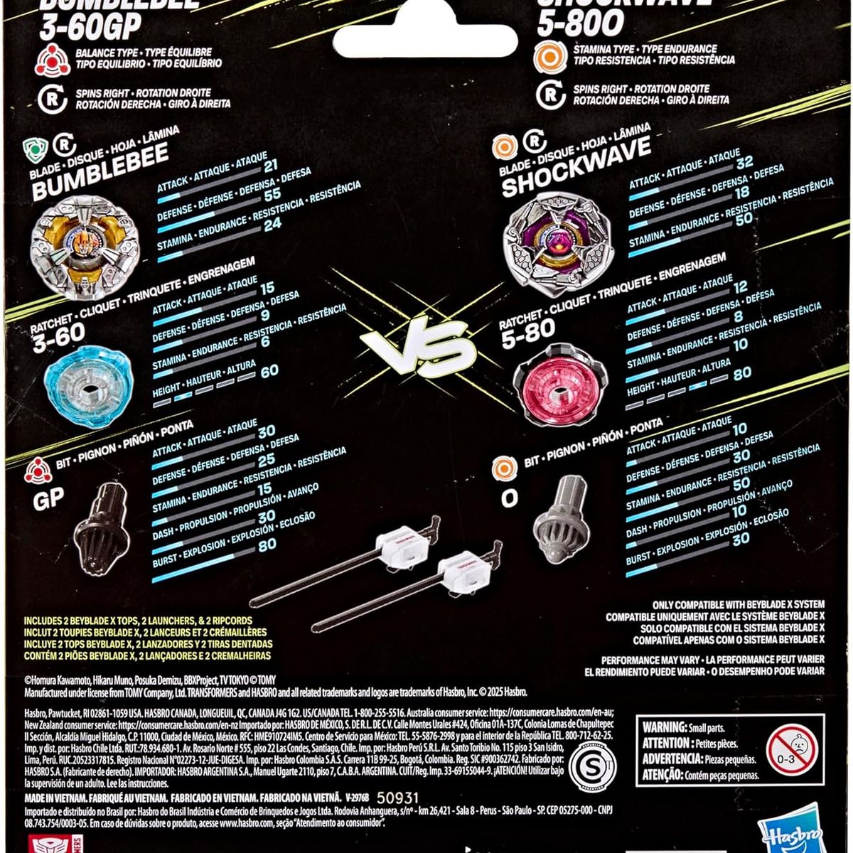 TAKARA TOMY - BEYBLADE X Y TRANSFORMERS COLLAB BUMBLEBEE 3-60GP VS SHOCKWAVE 5-80O