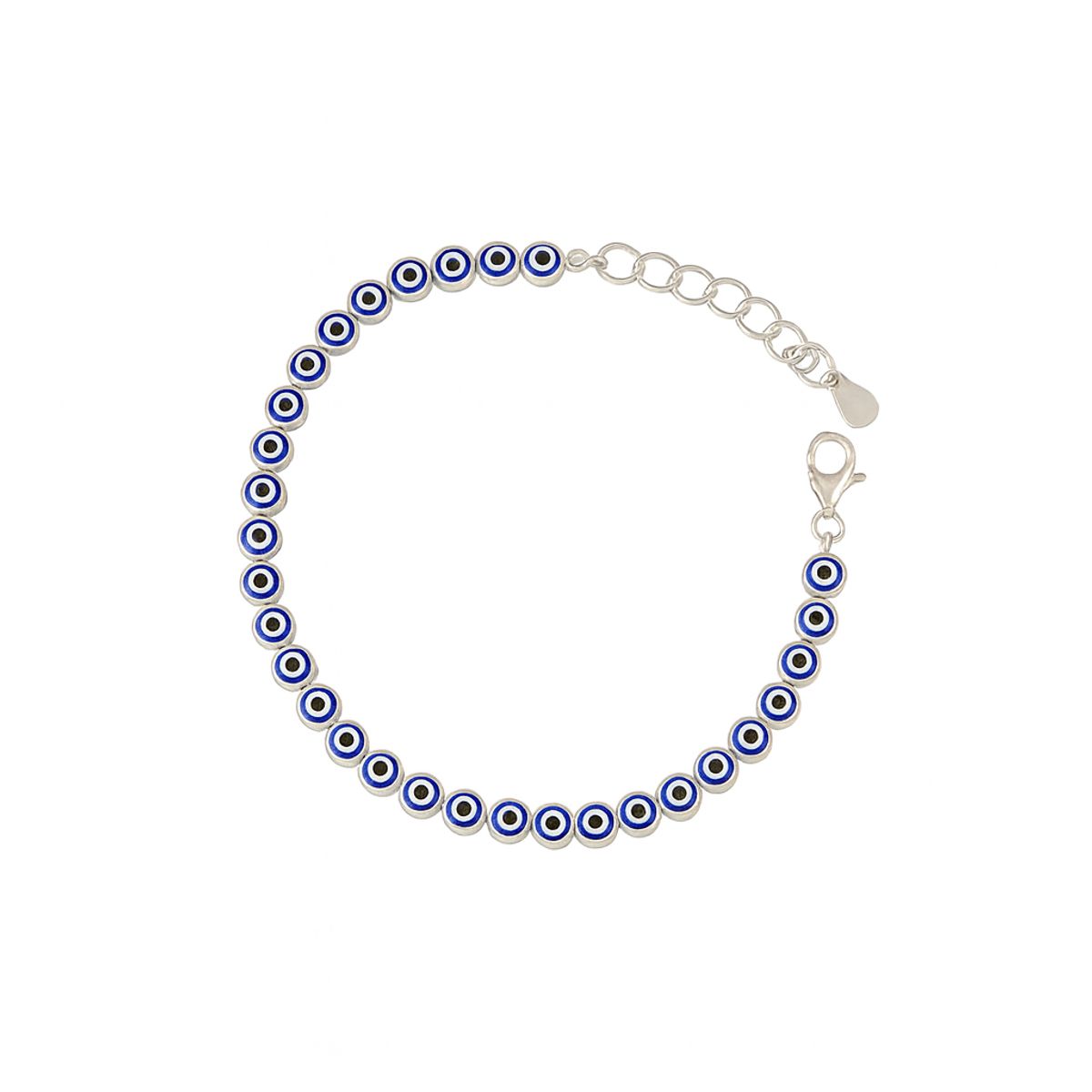 GENERICO - Pulsera Ojos Turcos azul Pequeños Plata Mujer Ajustable