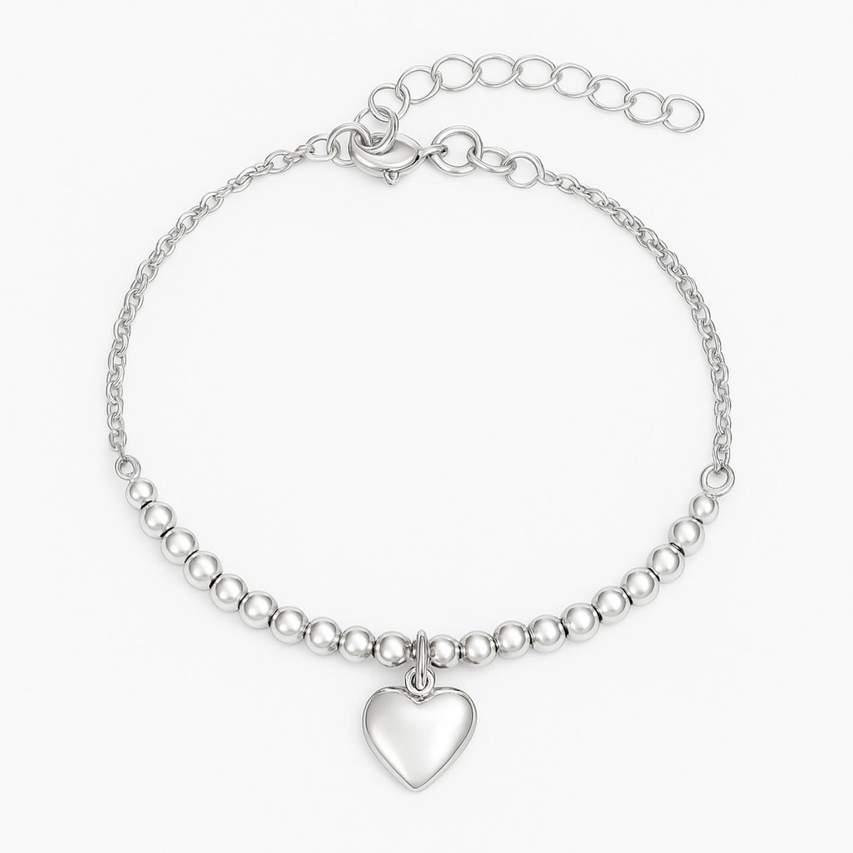 GENERICO - Pulsera Corazón con Bolitas Plata Mujer Ajustable