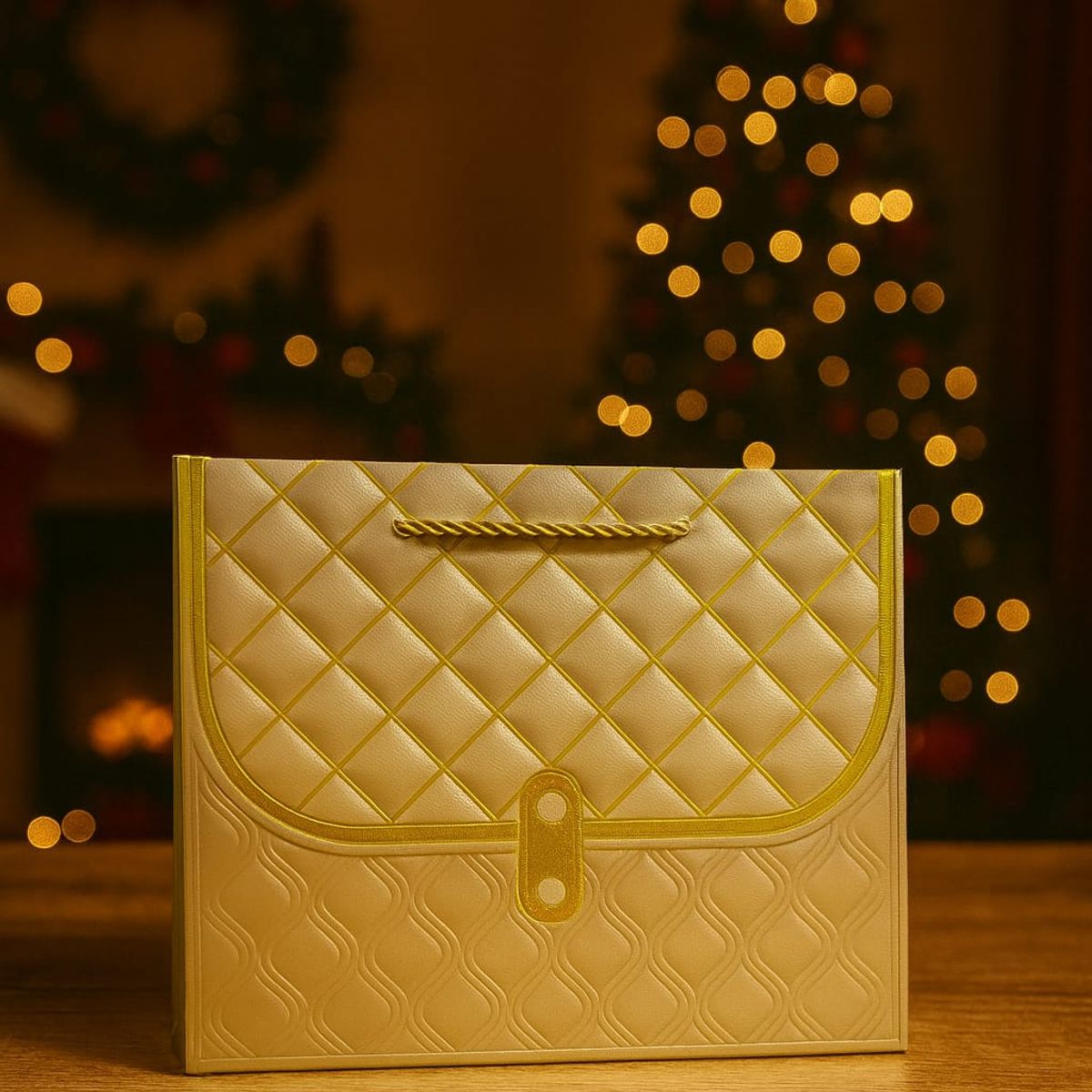 GENERICO - Bolsa de Regalo Navideña Dorada 18×24x10cm