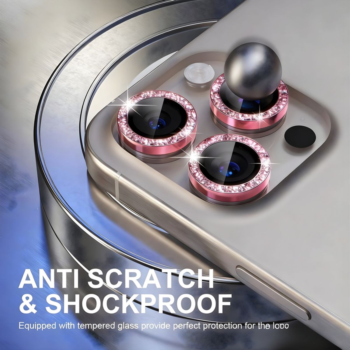 SHIELD - Pack x3 Mica Protector de Cámara Individuales con Brillo Glitter Rosa para iPhone 12 Pro