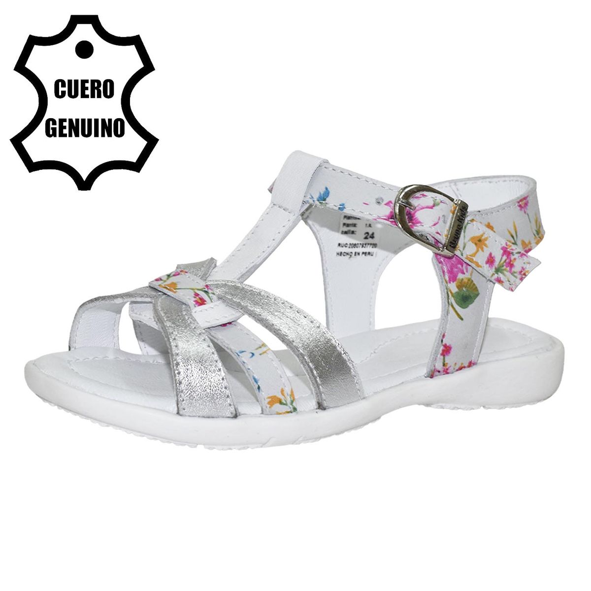 BRUNO KIDS - SANDALIA CAMINANTE PARA NIÑA BRUNO KIDS DE CUERO FOLIA FLOR BLANCO CAMINANTE