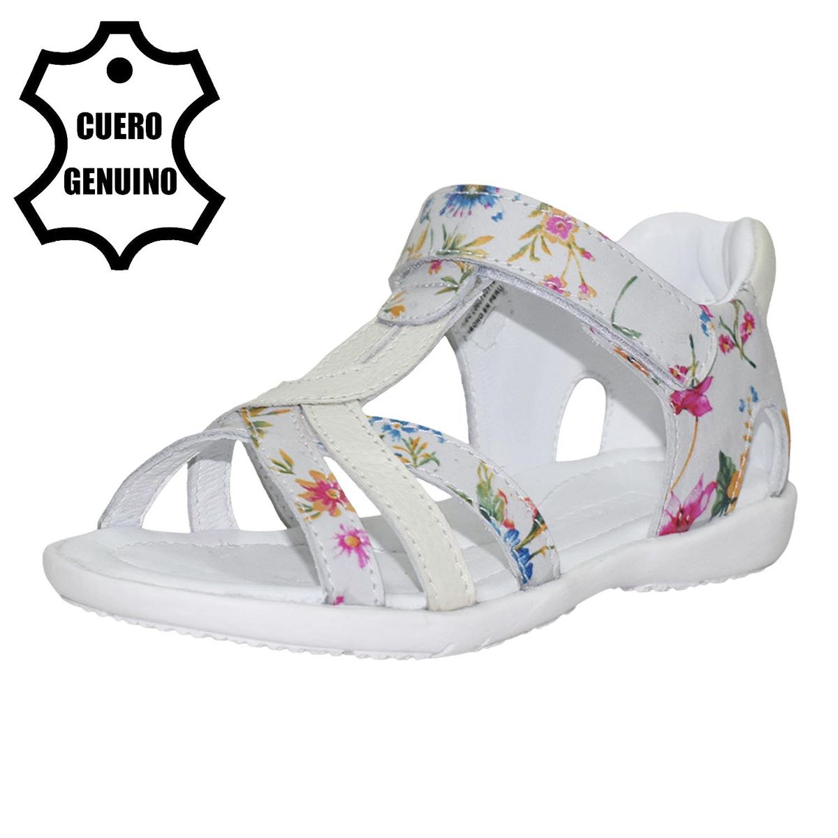 BRUNO KIDS - SANDALIA CAMINANTE PARA NIÑA BRUNO KIDS DE CUERO FOLIA FLOR BLANCO CAMINANTE