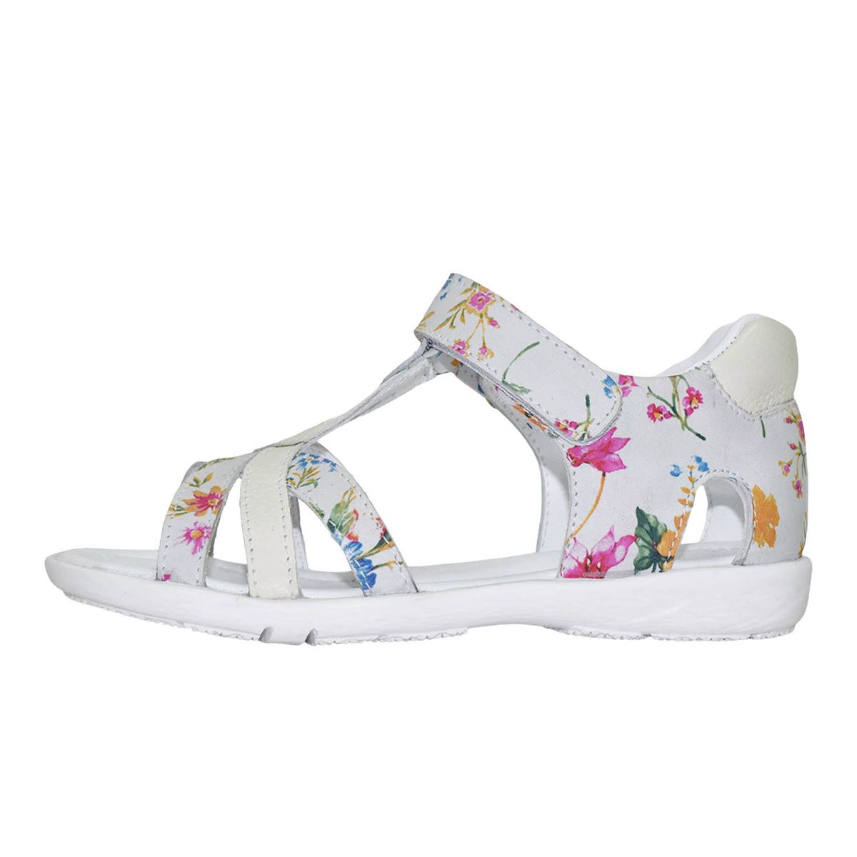 BRUNO KIDS - SANDALIA CAMINANTE PARA NIÑA BRUNO KIDS DE CUERO FOLIA FLOR BLANCO CAMINANTE