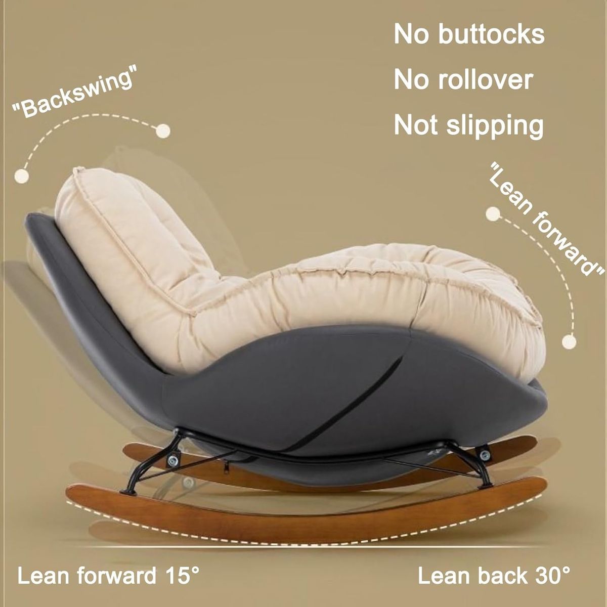 GENERICO - SILLA SILLÓN MECEDORA RECLINABLE SOFÁ COLUMPIO RELAJANTE PREMIUM NÓRDICO TUMBONA 30° GRIS-BEIGE