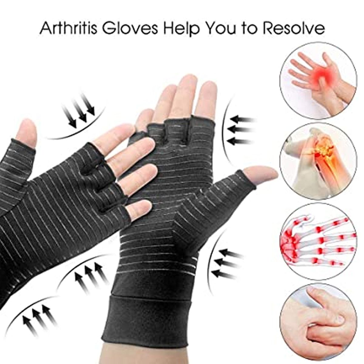 GENERICO - GUANTES COMPRESIÓN TALLA S CON HILOS DE COBRE ALIVIO ARTICULAR