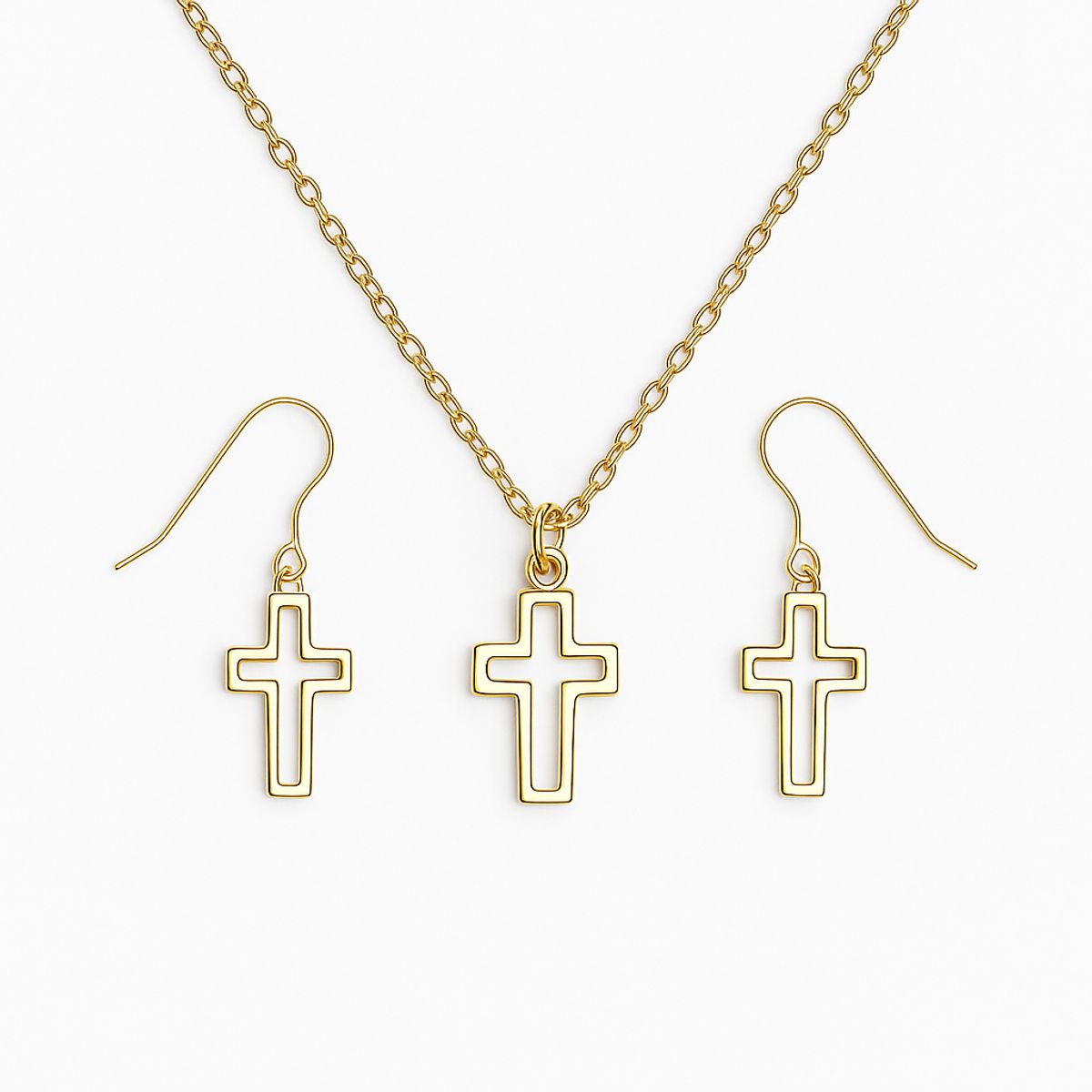 GENERICO - Set Collar y Aretes Cruz Contorno Acero Inoxidable Mujer Plateado