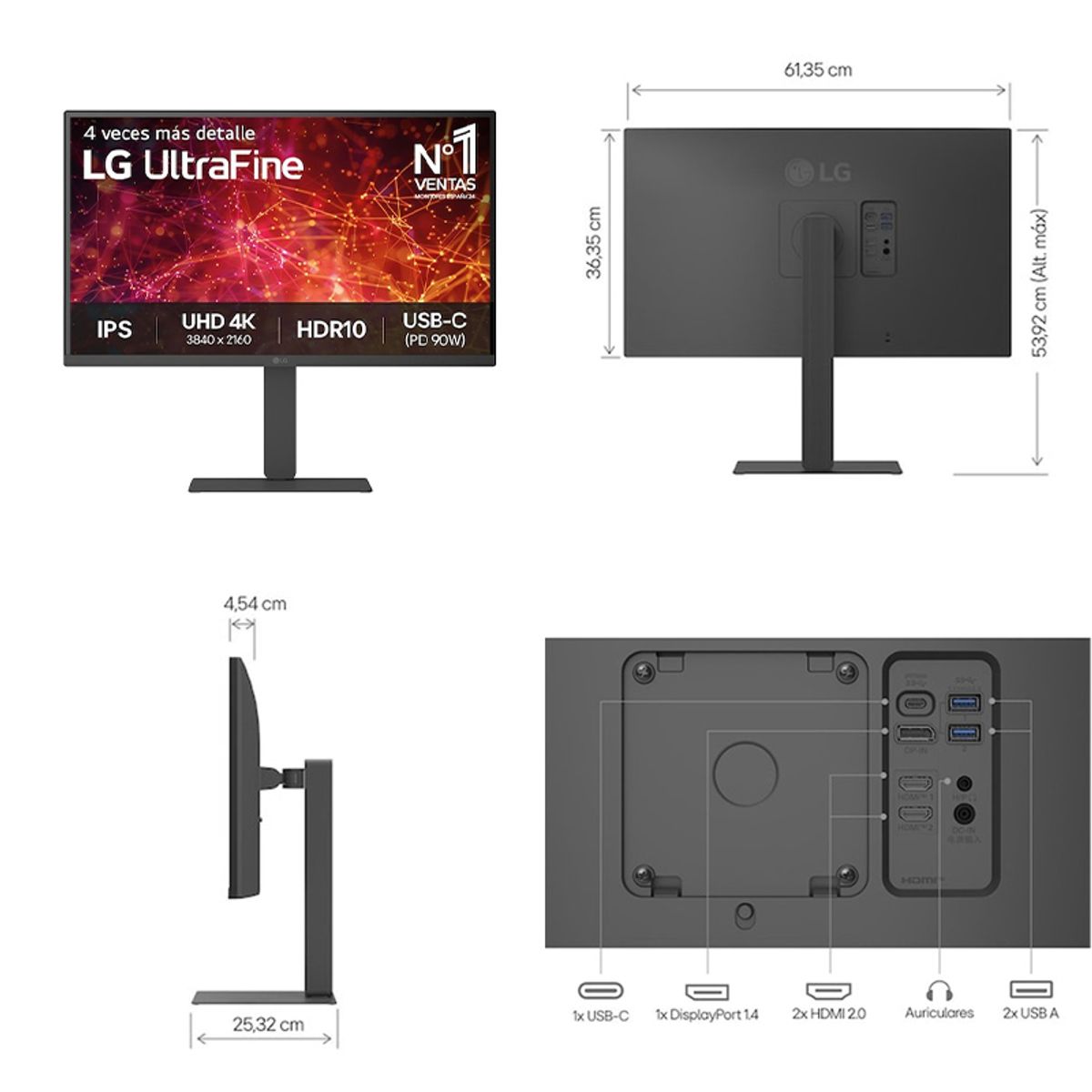 LG - Monitor LG 27U730A-B, 27”/4K UHD/IPS/60Hz/HDMIx2/DP/Headphones-out (3-polos, Solo Sonido)