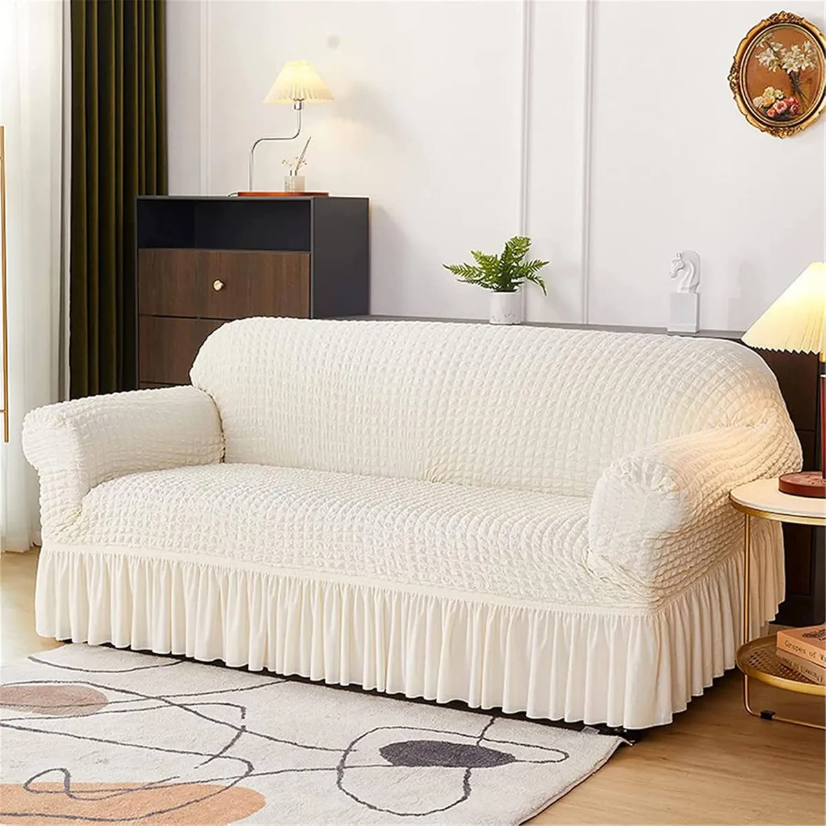 GENERICO - Funda de mueble spandex burbuja 3-2-1  - Color perla