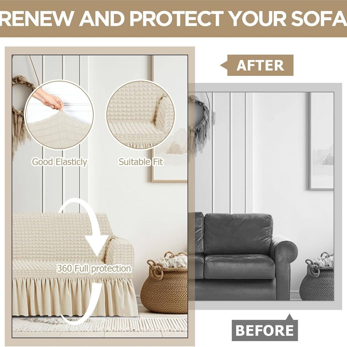 GENERICO - Funda de mueble spandex burbuja 3-2-1  - Color perla