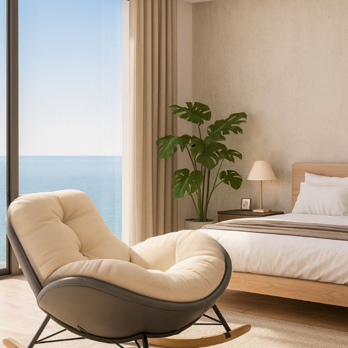 GENERICO - SILLA MECEDORA SILLÓN RECLINABLE SOFÁ ESTILO NÓRDICO GRIS-ARENA