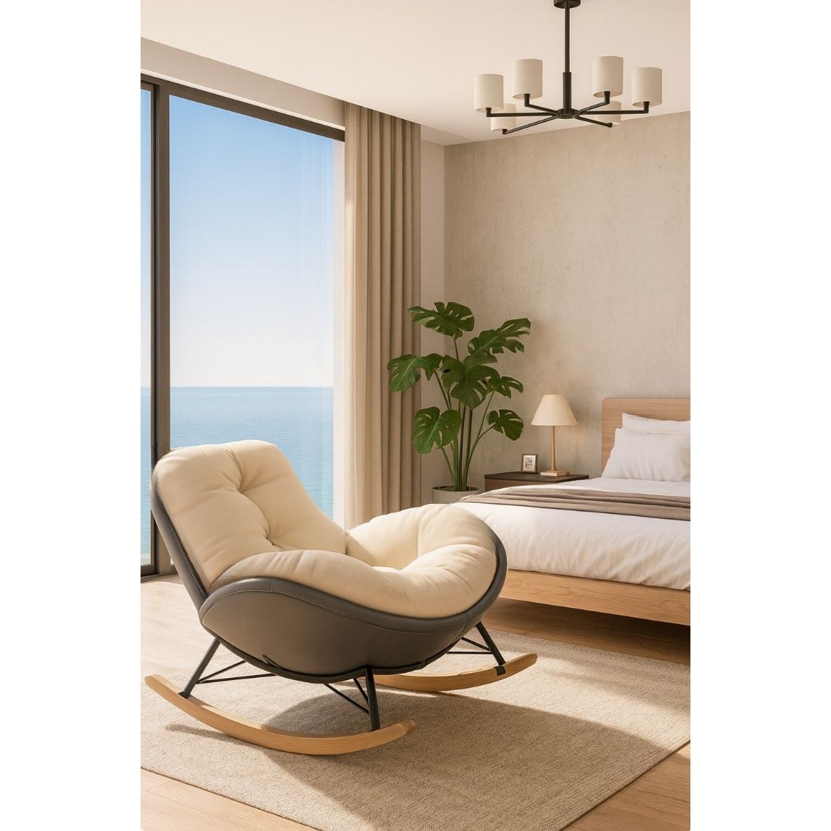 GENERICO - SILLA MECEDORA SILLÓN RECLINABLE SOFÁ ESTILO NÓRDICO GRIS-ARENA