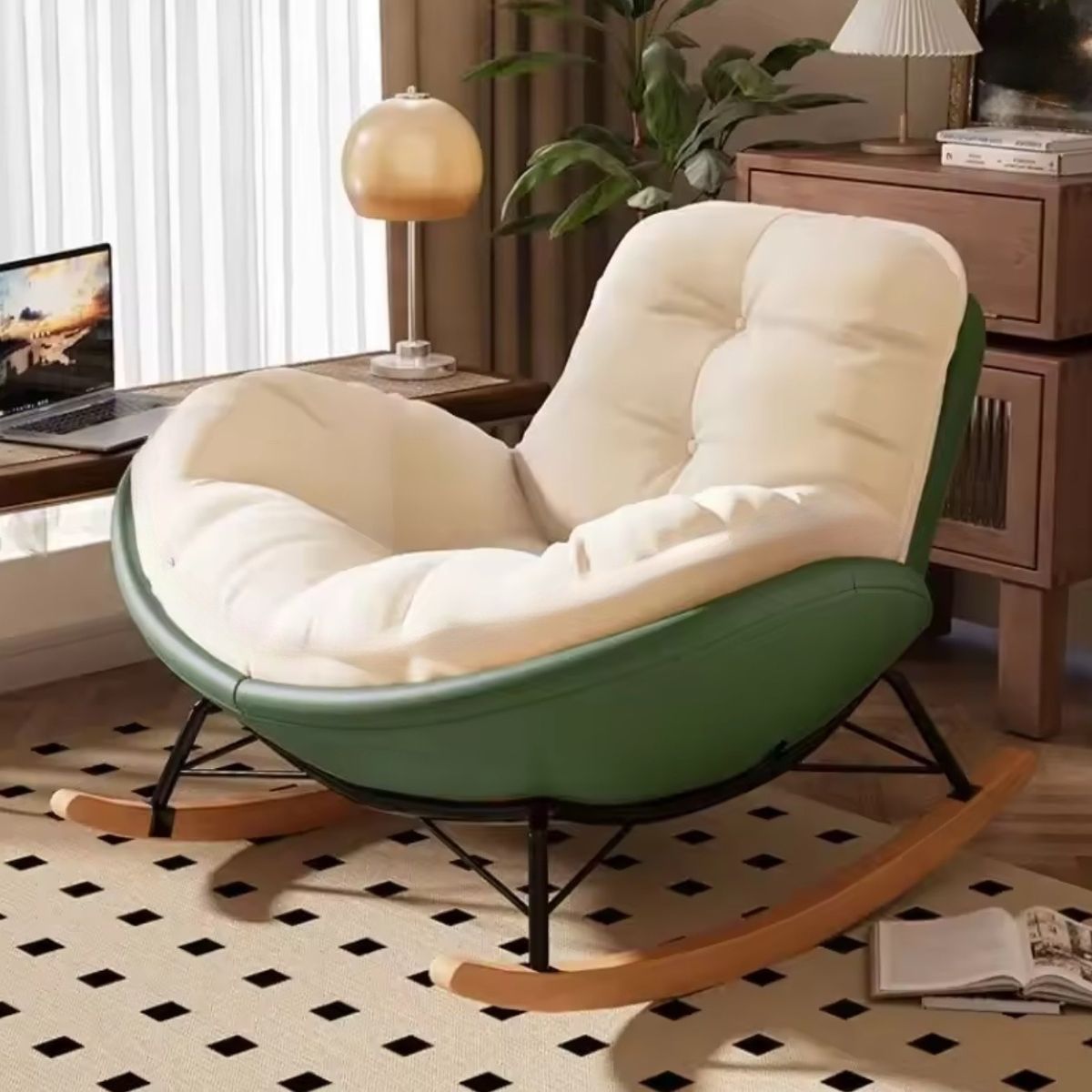 GENERICO - SILLA MECEDORA SILLÓN RECLINABLE SOFÁ ESTILO NÓRDICO VERDE-ARENA