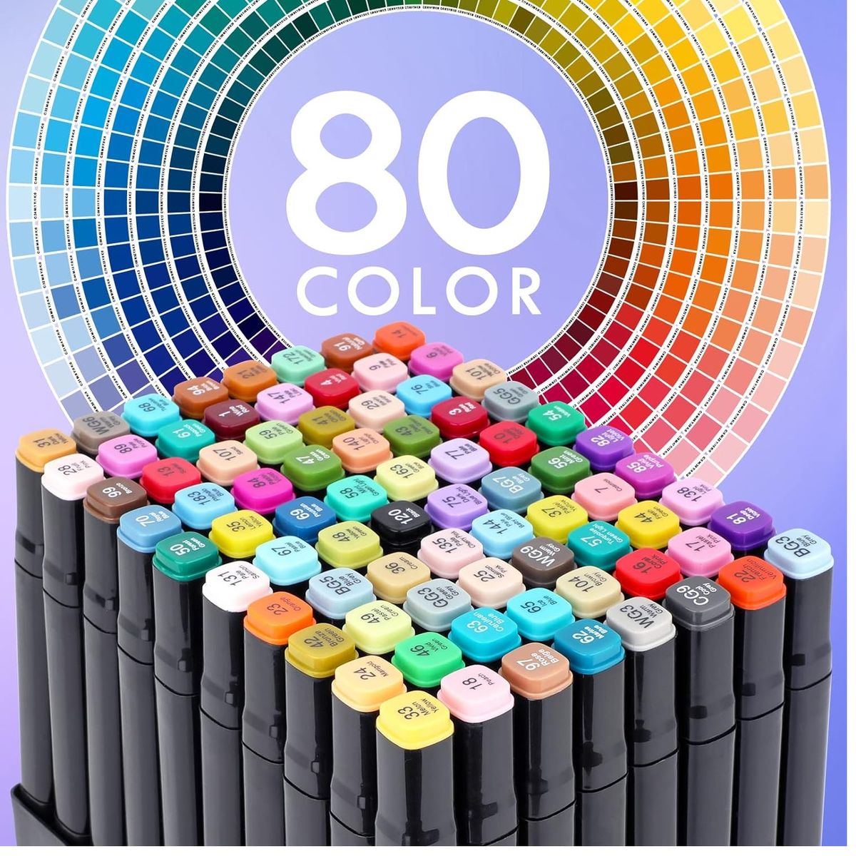 GENERICO - Set de 80 Plumones Marcadores Doble Punta con Estuche