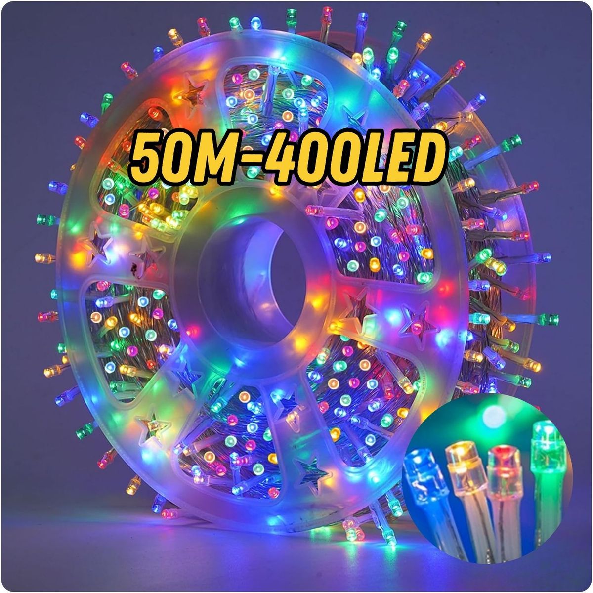GENERICO - Luces Navidad Multicolor 50m 400 LED para Árbol, Fachadas y Jardines 220V