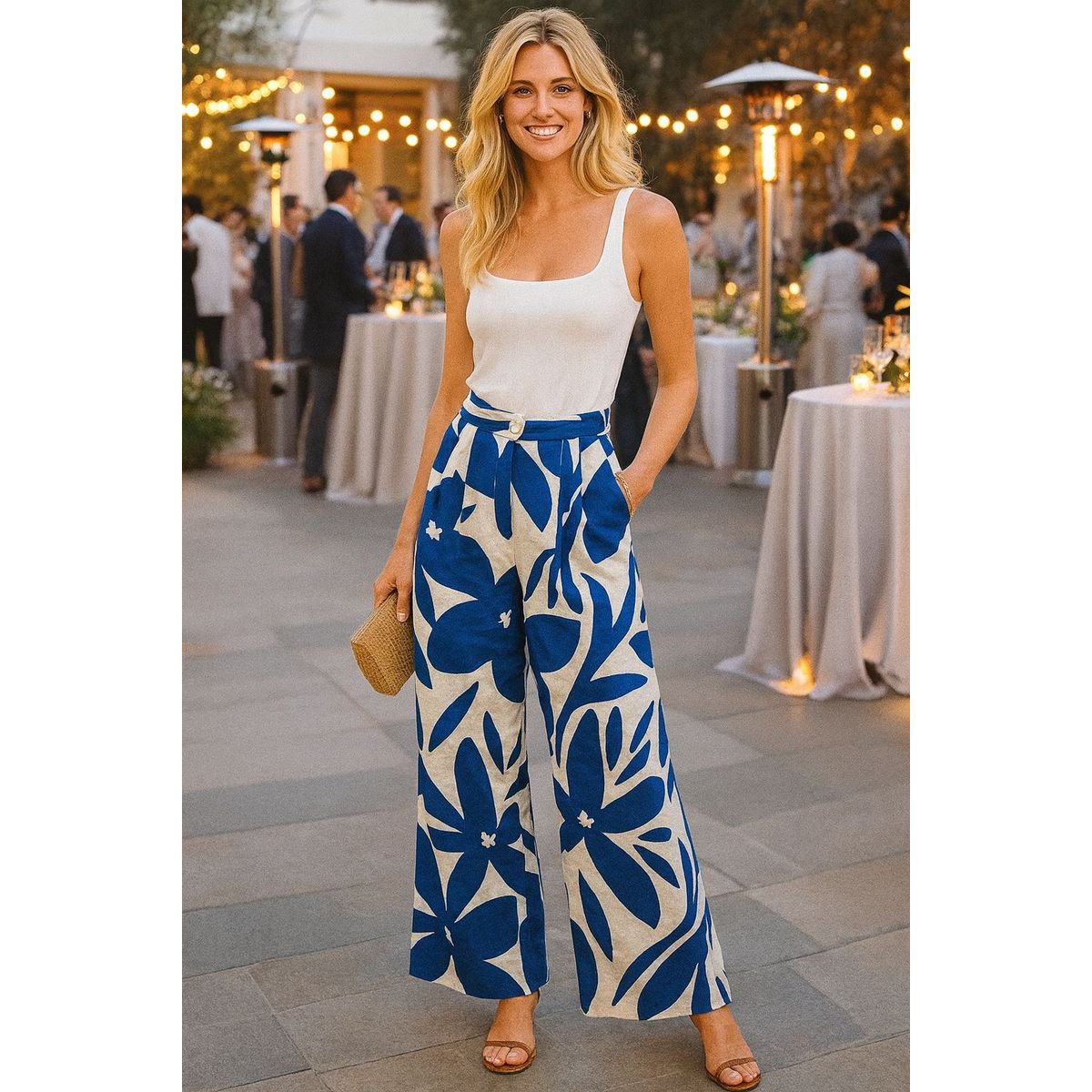 AMA OUTFITTERS - PANTALON PALAZO DE LINO NAKED