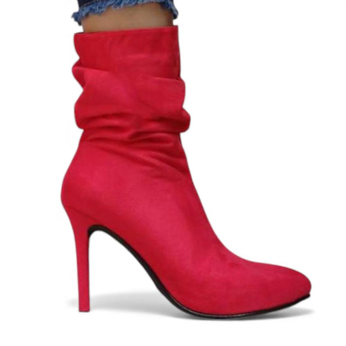 GENERICO - Botin Mujer 1299P-68 Planta De Goma Taco 9 Plataforma Interna 2 Gamuza Color Rojo