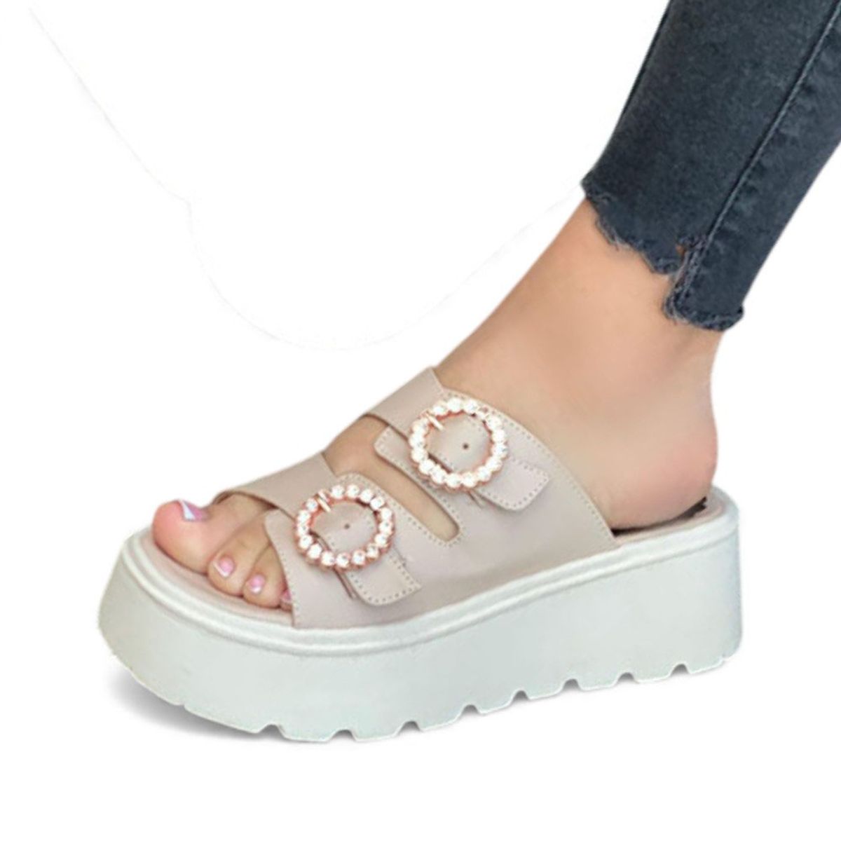 GENERICO - Sandalia Mujer 1431L-50 Plataforma 5 Color Crudo