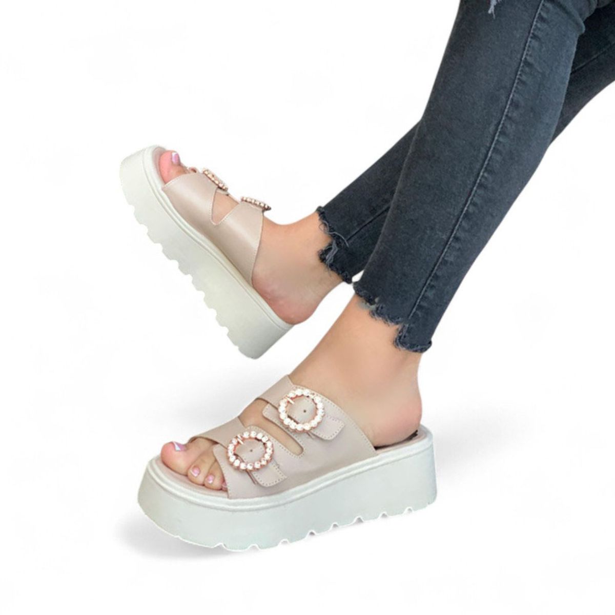 GENERICO - Sandalia Mujer 1431L-50 Plataforma 5 Color Crudo