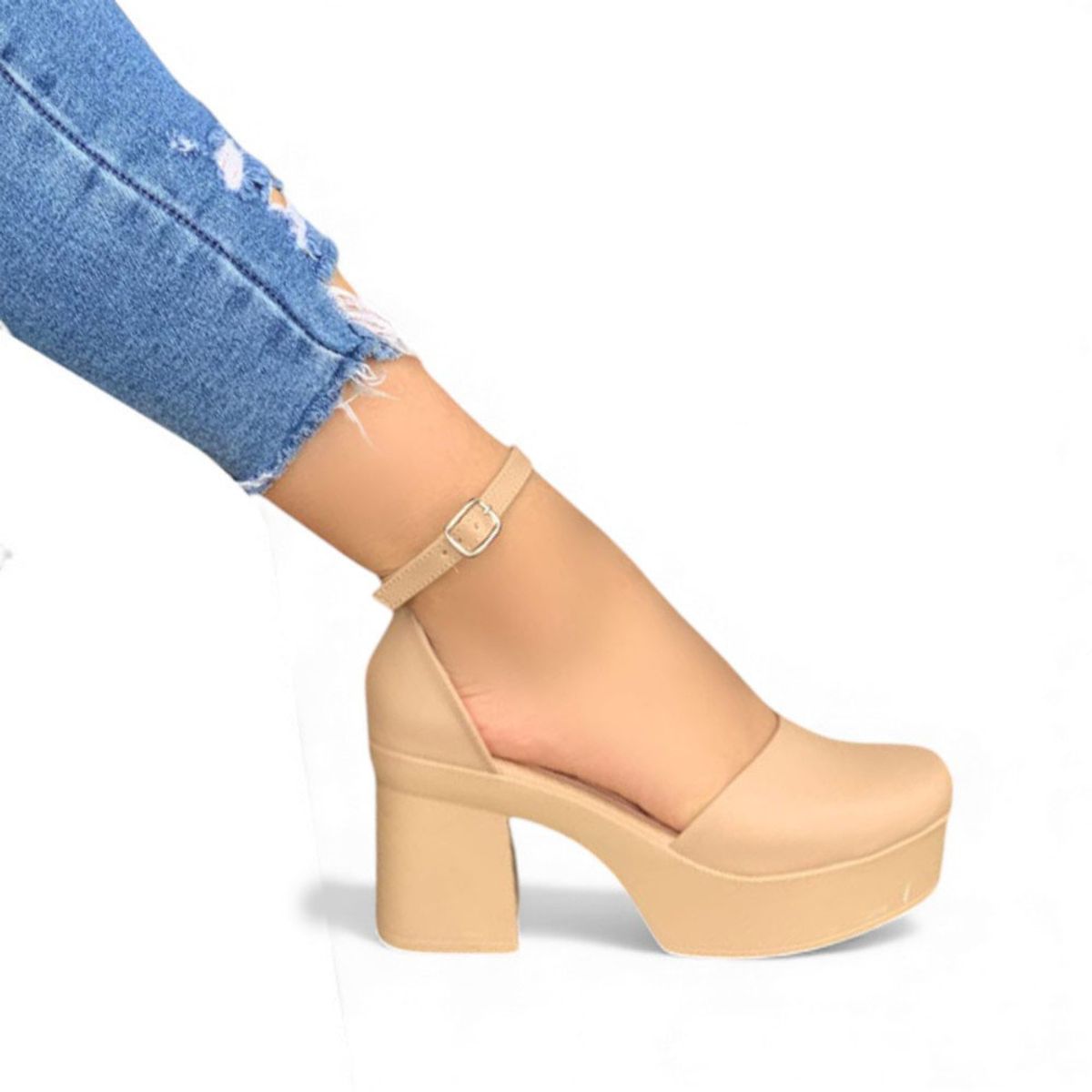 GENERICO - Sandalia Mujer 1431L-60 Taco 7 Color Nude