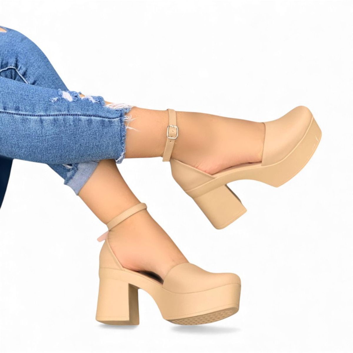 GENERICO - Sandalia Mujer 1431L-60 Taco 7 Color Nude