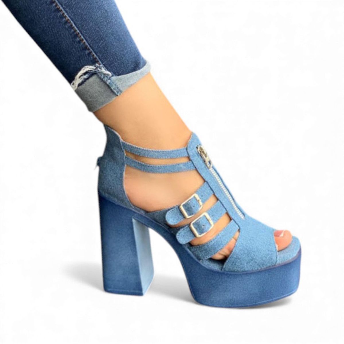 GENERICO - Sandalia Mujer 1431L-70 Taco 9 Azul Color Jean