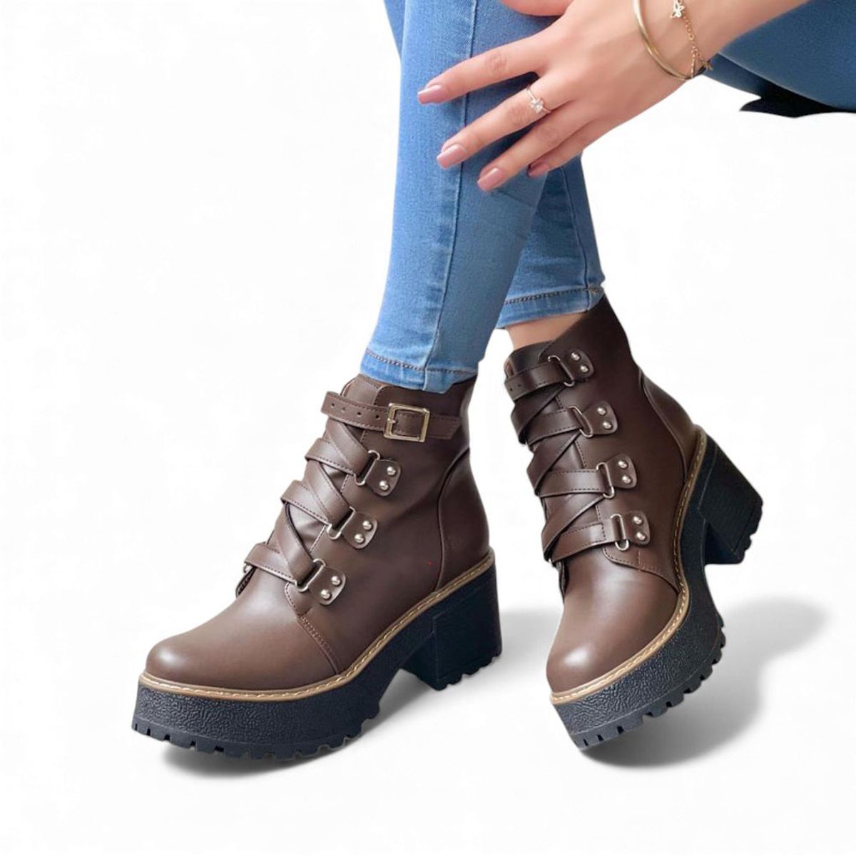 GENERICO - Botin Mujer 1299P-63 Planta De Goma Taco 5 Con Plataforma Biocuero Color Marron