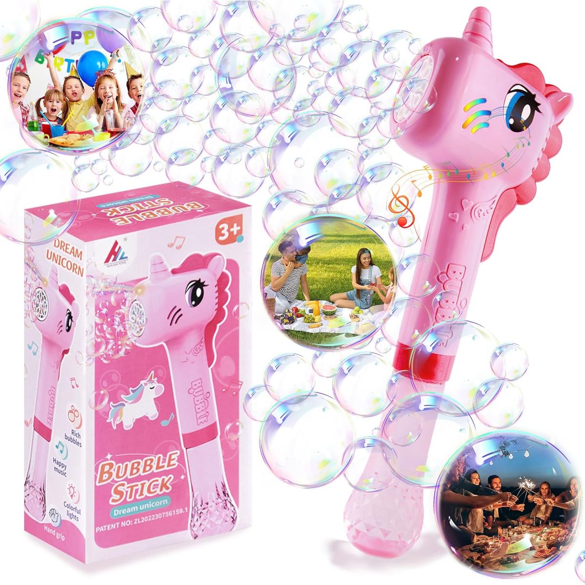 GENERICO - PISTOLA BURBUJAS UNICORNIO CON LUZ Y MÚSICA MAQUINA GENERADOR BURBUJAS MASIVA NIÑOS NIÑAS