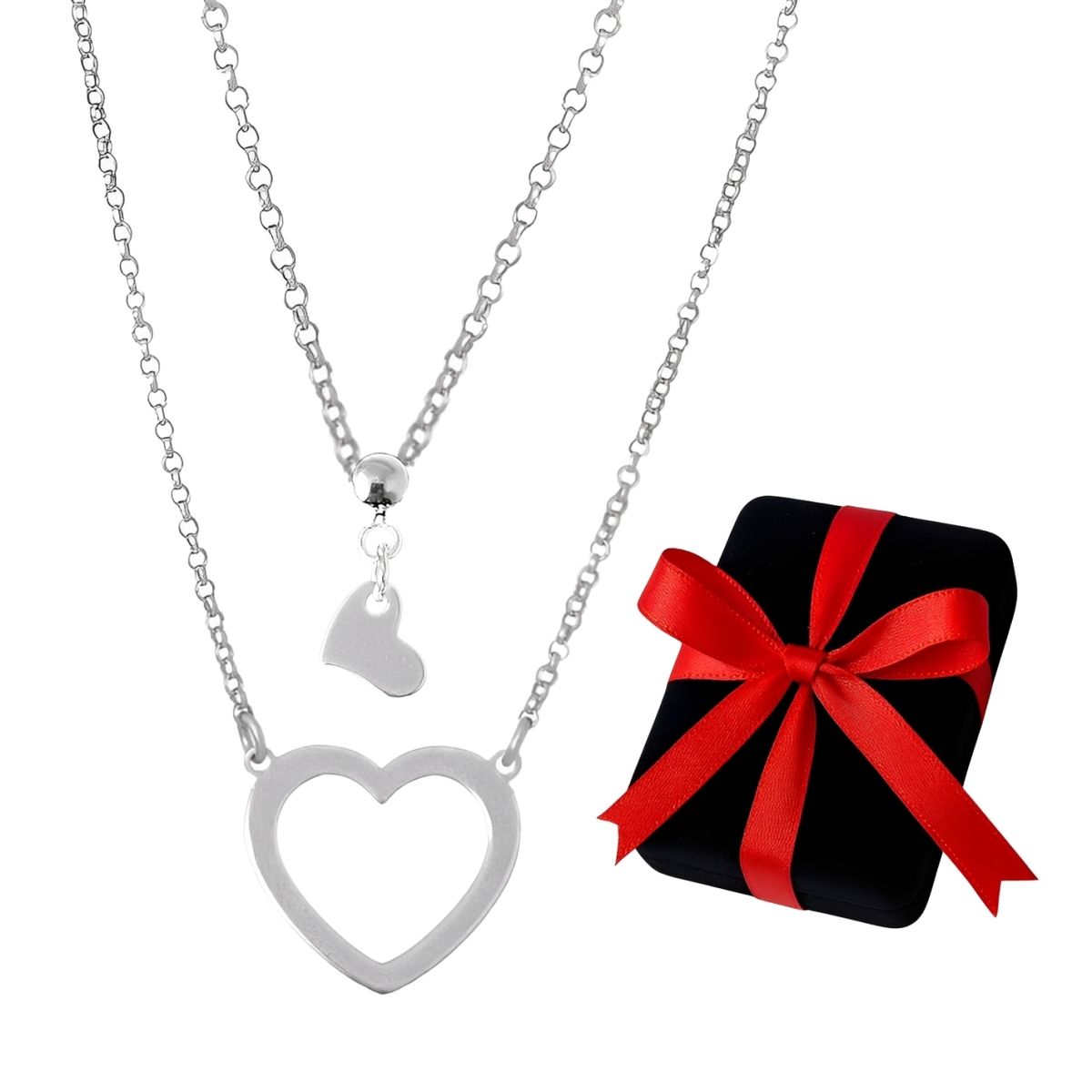 GENERICO - Collar Mujer Doble Corazones Plata 925 Regalo Mamá Navidad Cumpleaños