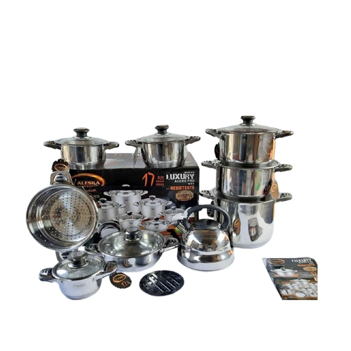 VALESKA - Juego de Ollas 17 Piezas Acero Quirúrgico Valeska