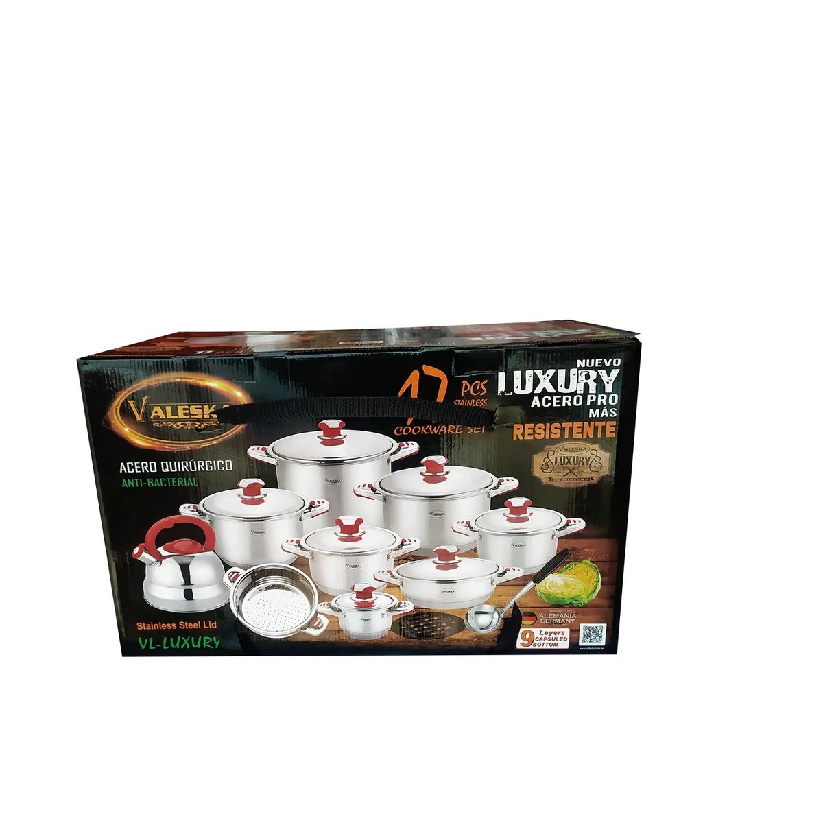 VALESKA - Juego de Ollas 17 Piezas Acero Quirúrgico Valeska