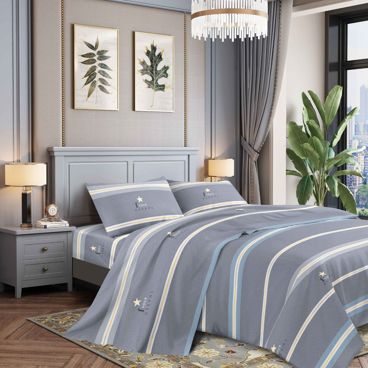 GOLDSUN - JUEGO DE SÁBANAS 4 PIEZAS 4800 HILOS 2 PLAZAS