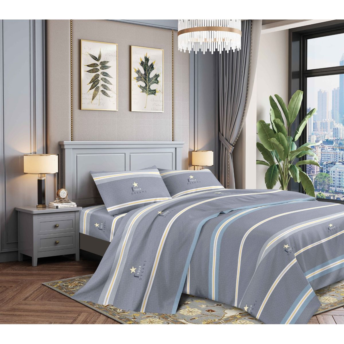 GOLDSUN - JUEGO DE SÁBANAS 4 PIEZAS 4800 HILOS 2 PLAZAS