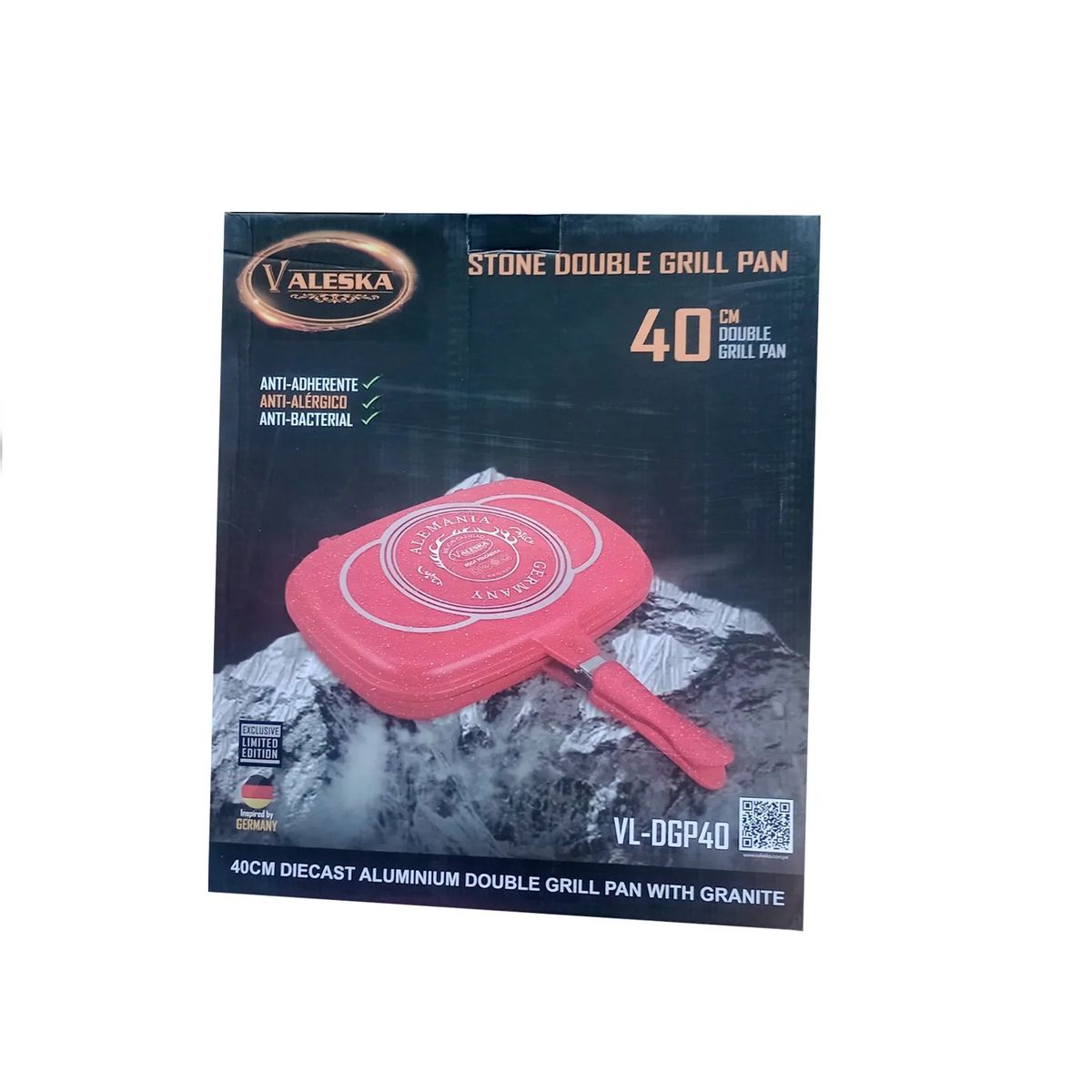 VALESKA - Sartén Parrillera Doble de Roca Volcánica - Roja